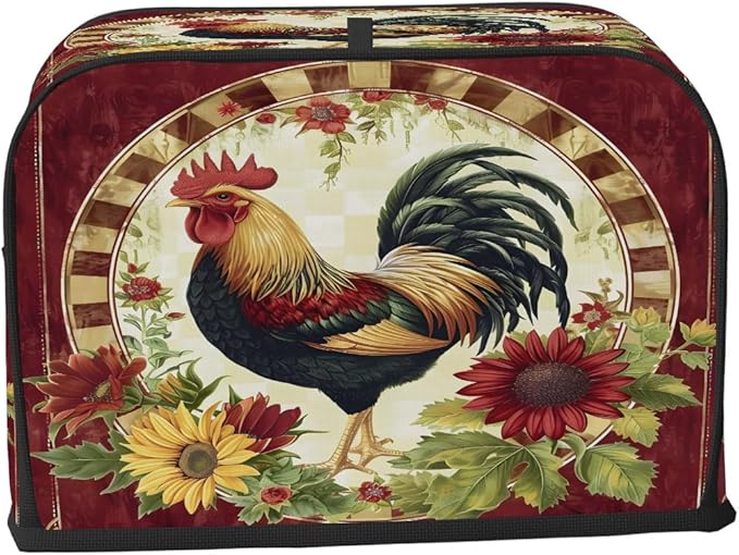 Red Rooster Retro 4 Slice Toaster Cover Dust And Fingerprint Bread Maker Cover Bakeware Protector Washable Appliance Covers Kitchen Accessories For Home Kitchen Women Gift