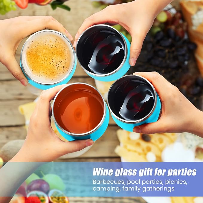 Remagr 16 Pack Stainless Steel Wine Tumblers 12 oz Insulated Vacuum Wine Cup Set Double Wall Stainless Steel Stemless Mug Glasses for Coffee Soda Whiskey Outdoor Travel (Light Blue)