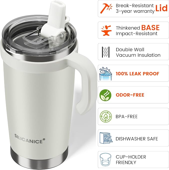 For Iced Coffee & Smoothies – Never Drink from a Moldy Lid Again: 20oz Hygienic Tumbler, 100% Leakproof Lid & Removable Foldable Spout. Reinforced Base, Fits Cup Holders - Cream