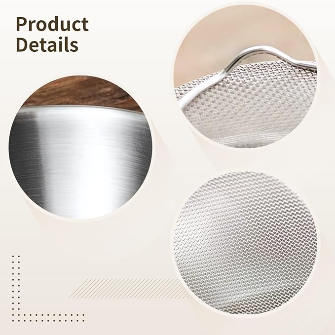 Stainless Steel Kitchen Strainers Set, Includes Bowl and Fine Mesh Sifter, Sturdy Mesh Strainer Basket for Kitchen Use, Dishwasher Safe, Ideal for Washing Fruits, Vegetables, and Small Grains