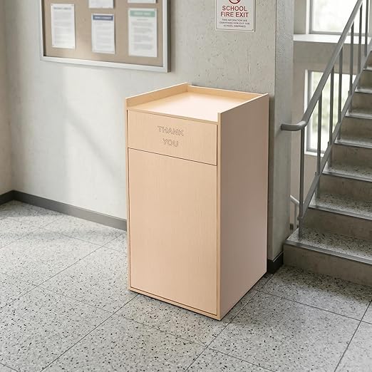 30 Gallon Commercial Trash Can, Wooden Trash Can Cabinet with Tray Holder Garbage Can withTrash Bag for Restaurants, Cafes, Kitchens, and Offices, Durable Garbage Receptacle (Wood Color)