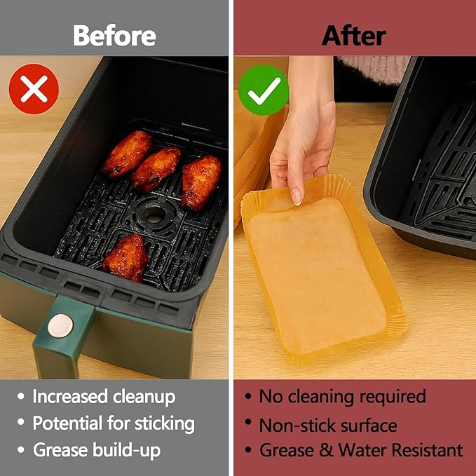 150PCS Air Fryer Liners for Ninja, 8.6 x 5.5 inch Disposable Air Fryer Paper Dual Basket, Non-Stick Unbleached Parchment Paper Baking Accessories Liners for Natural Ninja DZ201 DZ401