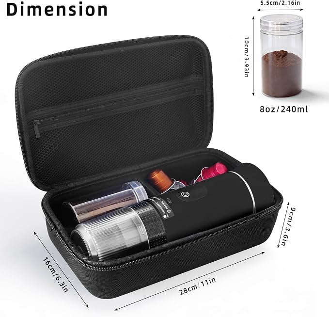 Portable Coffee Maker for Travel & Camping, Portable Espresso Maker with Bag, Rechargeable Cordless Battery Operated Coffee Makers for Ground Coffee, NS Capsule RV, Hiking, Office(Black)