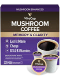 VitaCup Mushroom Coffee Pods, Boost Focus & Immunity w/Lions Mane, Chaga, B Vitamins, D3 for Memory & Clarity, Medium Roast, Single Serve Pod Compatible w/Keurig K-Cup Brewers,32 Ct