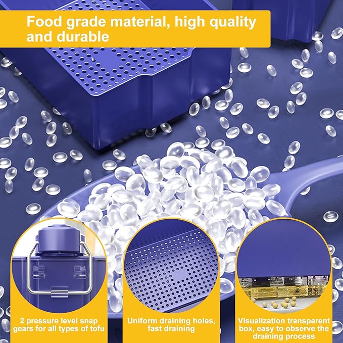 Tofu Press for Vegan, Dishwasher Safe & BPA Free Tofu Press Adjustable Tofu Maker for Firm or Extra Firm Tofu 2 Level Pressure Tofu Press Box with Water Drainer BPA Free