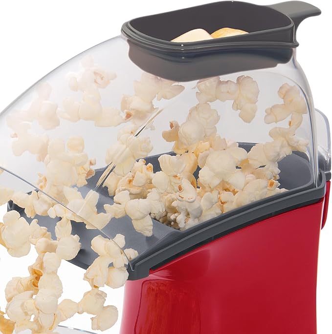 Presto 04863 Poplite Hot Air Popcorn Popper - Built-In Measuring Cup + Melts Butter, Easy to Clean, Built-In Cord Wrap, 18 Cups, Red
