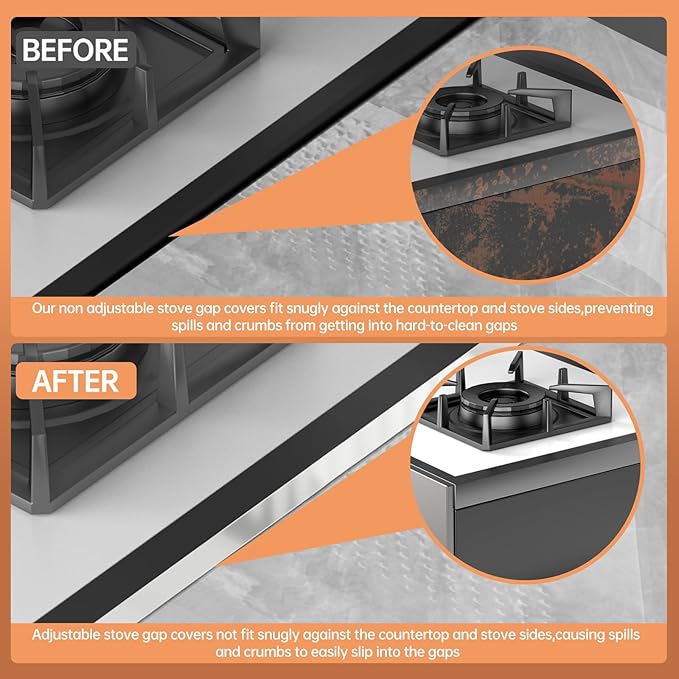 Stove Gap Covers 316 Stainless Steel,Stove Gap Filler,Heat-Resistant Oven Side Gap Filler,Between Stove and Counter Slide In Range Trim Kit for Kitchen,2 Pack (23.2” Silver)