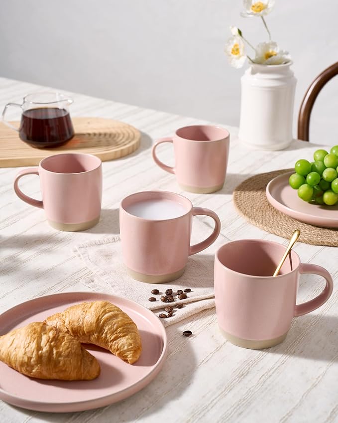 famiware Coffee Mugs Set of 8, Milkyway 13 oz Mug Set, Ceramic Cup Set with Handle for Coffee, Tea, Cocoa, Milk, Light Pink