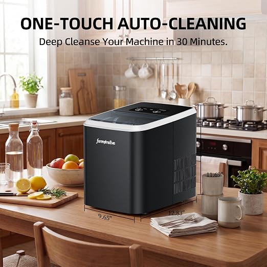 Portable Ice Maker Countertop - 26Lbs/24H Bullet Ice Machine with Self-Cleaning, Stainless, Makes 9 Ice Cubes in 6-8 Mins, 2 Sizes of Ice for RV Kitchen Home Party Camping, 1.5L Water Tank