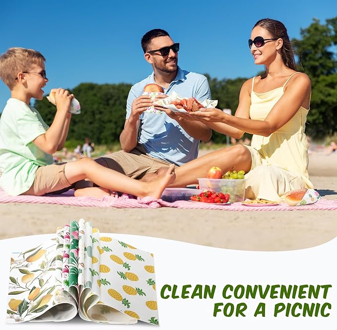 Reallnaive 600 Pcs Wax Paper Sheets 12 x 12 Inch Parchment Deli Tissue Paper Sandwich Wrapping Sheets Food Basket Liners for Kitchen Restaurant Baking Supplies, 6 Styles (Summer Theme)