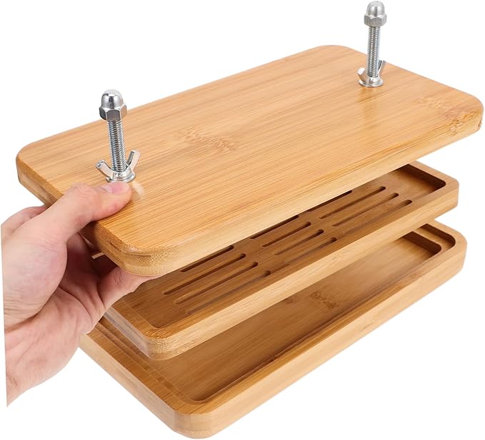 Cabilock Bamboo Tofu Press and Drainer Adjustable Pressure Tofu Maker 3-Tier Draining Tray for Homemade Bean Curd Kitchen Tool for DIY Soybean Curd