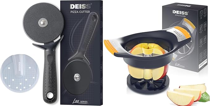 Deiss Lux Heavy Duty Pizza Cutter With Wheel Slicer and Deiss LUX 4.25 Inch Apple Slicer