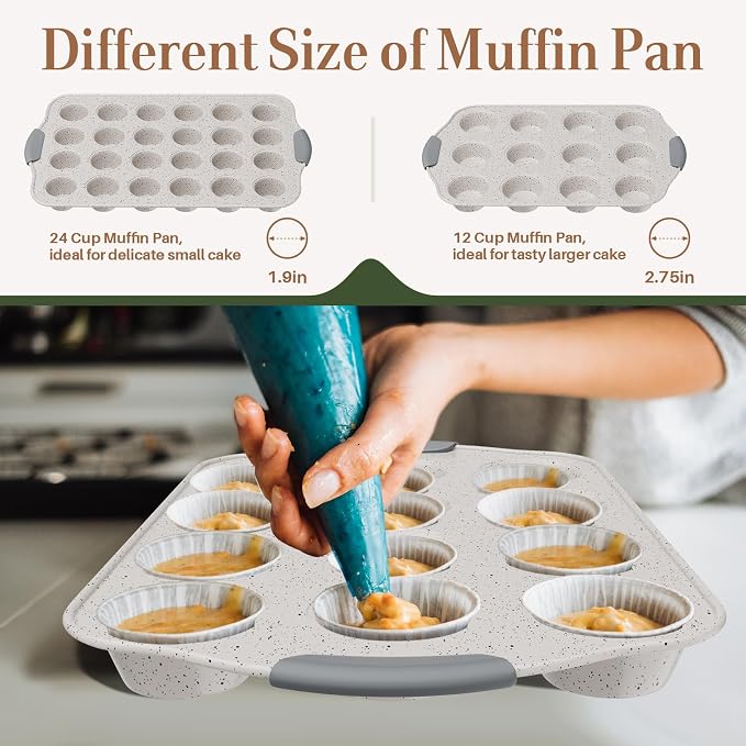 11-Piece Nonstick Bakeware Set – Stackable Baking Pans Include Cookie Sheets, Muffin Pan, Loaf Pan, Pizza Pan, Cake Pan & More – Oven Safe, Space-Saving Design, Gray & White
