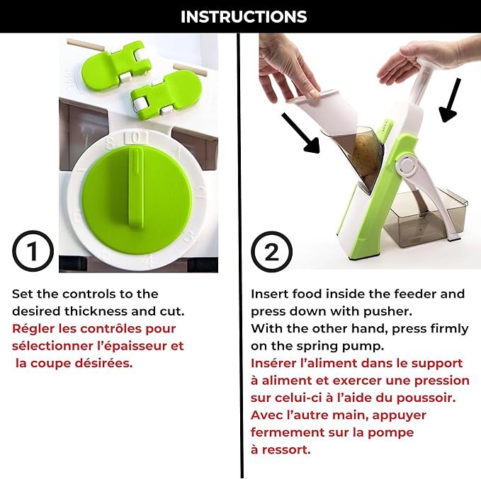 Starfrit Pump'n'Slice - Vertical Mandoline, Food Chopper, Slicer - Precision Adjustable Slicing, Julienne, Dicing - Safe Enclosed Blades, Fold for Storage - High Efficiency Spring Pump - Cleaning Tool
