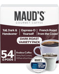 Maud's Dark Roast, French Roast & Espresso Coffee Pods Bundle, 54 ct, Single Serve Pods – 100% Arabica Coffee, Compatible with Keurig K Cups Maker
