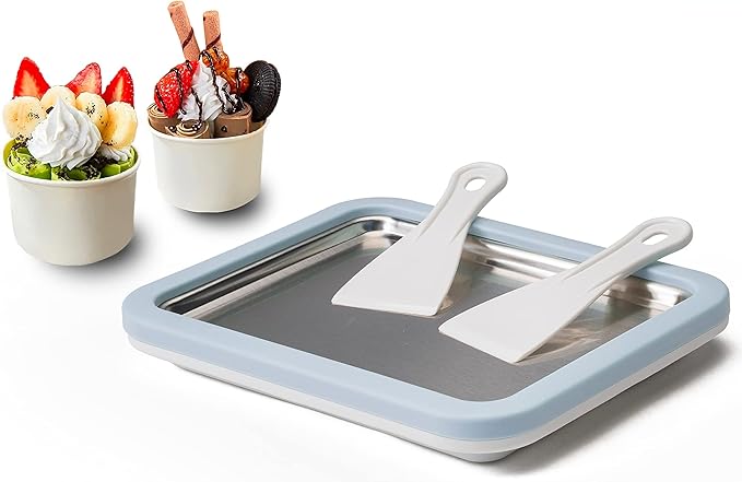 JoyMech Ice Cream Roll Maker Rolled Ice Cream Machine, Sweet Spot Pan, Instant Cold Plate, Ideal for Making Rolled Ice Cream Soft Serve Slushies Frozen Yogurt Sorbet and Gelato (Sky Blue)
