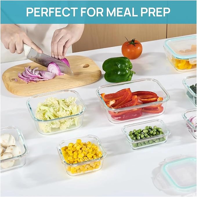 Vacuum Preservation Box 8 Pack Glass Food Storage Containers with Airtight Lids, Glass Meal Prep Containers, Bento Boxes for Lunch, for Microwave Crisper(Grey)
