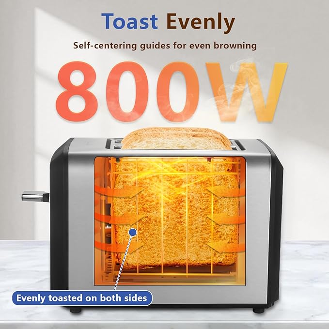 SAKAMOSH Touch Screen Toaster 2 Slice, Smart Digital Toasters, 6 Browning Levels & 6 Bread Types, Bagel Memory Function, Timer, Stainless Steel, 800W