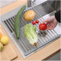 Roll Up Dish Drying, 37-47CM Stainless Steel Over The Sink Dish Drying Rack with Silicone Wrapped Anti-Slip Foldable Multipurpose Dish Drainers(Gray,47x30cm/18.5x11.8in)