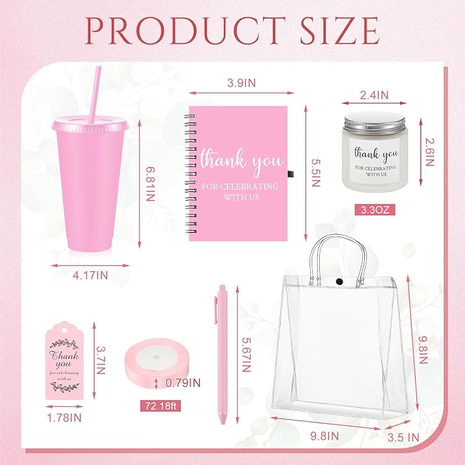 Nuogo 12 Sets New Parent Shower Prizes for Player Winners Adult, Wedding Bridal Shower Gift, Plastic Tumbler Notebook Scented Candle Ballpoint Pen Bag (Gradient Pink,Classic Style)