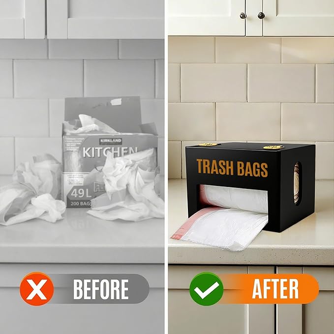 Libreshine Extra Large Black Bamboo Trash Bag Organizer Roll Holder, Fits Costco & Sam's Club Jumbo Rolls, Under-Sink, Cabinet & Wall Mount Dispenser, Garbage Bag Storage for Kitchen, Pantry, Garage