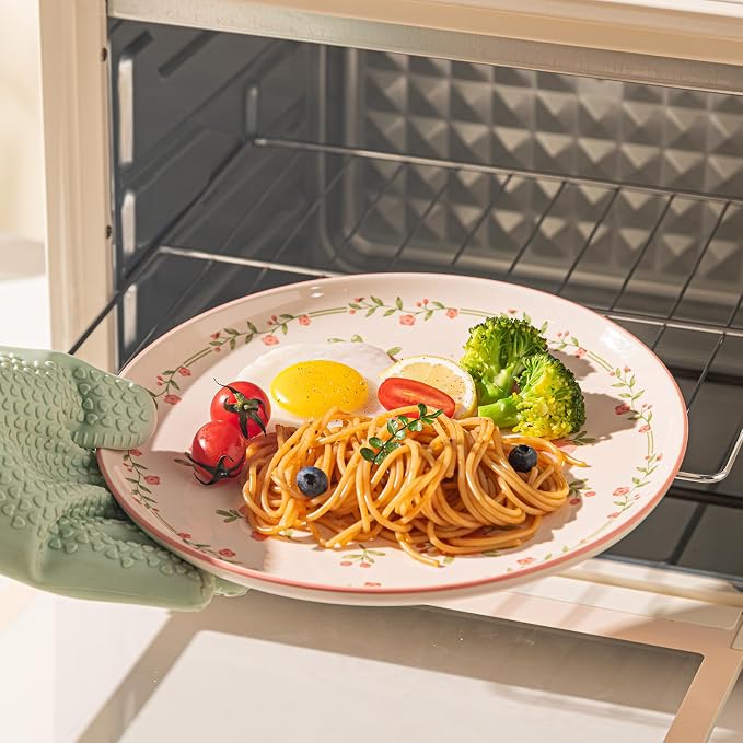 24-Piece Dinnerware Set for 6, Ceramic Plates and Bowls Sets, Microwave & Dishwasher Safe Dish Sets for Daily Use & Gifting, with Spring Peach Blossom Pattern