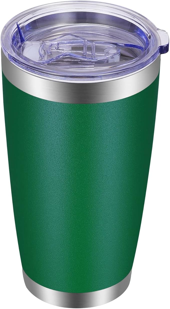 VEGOND 20oz Tumbler with Lid and Straw Stainless Steel Tumbler Cup Vacuum Insulated Double Wall Travel Coffee Mug Powder Coated Coffee Cup, Dark Green, 1 Pack