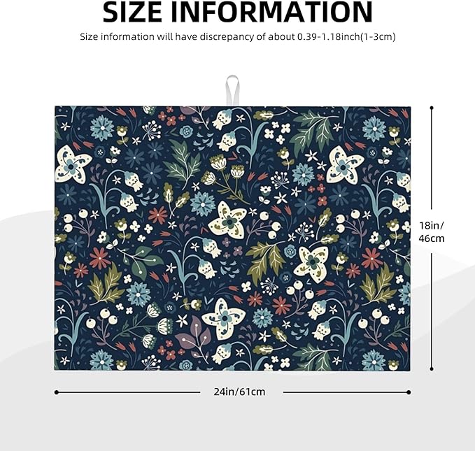 2Pcs Dish Drying Mats Faucet Mats Sets Large Size Coffee Mats Sink Faucet Mat Splash Guard for Kitchen Counter Bathroom Sink Coffee Bar Kitchen Decor (Cute Wildflowers, 18"x24" 15" x 5.5"Set)