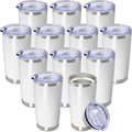 20 oz Tumbler Coffee Travel Tumblers Bulk with Lid Stainless Steel Double Wall Vacuum Insulated Mug Powder Coated Cups fit Car Cupholder for Hot and Cold - White, 12Pack