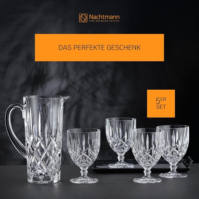 Nachtmann Noblesse 5 Piece Set, Pitcher and 4 Stemmed Glasses, Clear | Glass