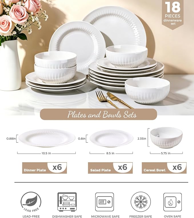 LeRatio Ceramic Dinnerware Sets for 6,Porcelain Plates and Bowls Sets,Handmade Reactive Glaze Dishes Set, Oven&Dishwasher & Microwave Safe,Service for 6