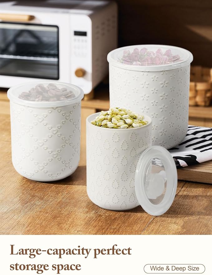 Kitchen Utensil Holder for Countertop, Ceramic Utensil Organizer for Spatulas and Spoons, Modern Embossed Kitchen Counter Decor, White Utensil Organizers for Cooking Tools