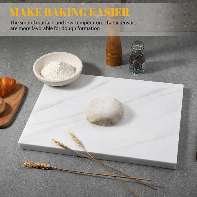 Koville Marble Cutting Board for Kitchen, 20x16 Inches Large Marble Slab Cheese Board, Rectangular Serving Board for Baking Charcuterie Pastry, Natural Stone Board for Countertop(White)