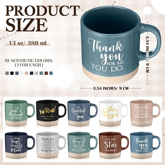 Didaey 10 Pcs Thank You Mugs Employee Appreciation Gifts Bulk Thank You Gifts for Coworkers Office Staff Work Team Teachers Nurse Employee Motivational Ceramic Coffee Mugs