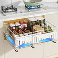 Expandable Pull Out Cabinet Organiser, No Drill Adhesive Slide Out Kitchen Drawer Shelf Durable Metal for Under Sink, Cupboard, Pantry, Adjustable Width (12.8"-19.7") (Style A White, 1 Pack)
