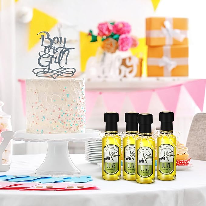 Reallnaive 20 Pcs 4 oz Mini Glass Olive Oil Bottles Empty Sauce Condiment Bottles with Dropper Inserts and Sticker Seals Caps for Gifts Kitchen (Circle,Clear)