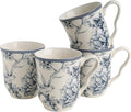 222 Fifth Adelaide Large Coffee Mugs Set of 4, 14.5 oz Porcelain Coffee Cups with Handle, Ceramic Tea Cup for Cappuccino, Latte, Cocoa, Microwave & Dishwasher Safe Decorative Gift Sets, Blue and White