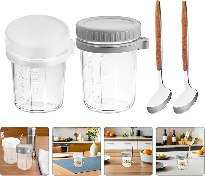 Veemoon 4pcs Overnight Oats Glass Jars with Airtight Lids and Spoons 350ml Mason Jar Containers for Meal Prep, Yogurt Bowls, Portable Breakfast Storage Cups for Home and Travel