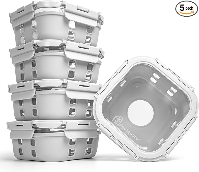 Glass Food Storage Containers with Glass Lids – 28oz Meal Prep Containers, Lunch Box with Silicone Sleeve – Stackable Containers for Lunch & Leftovers