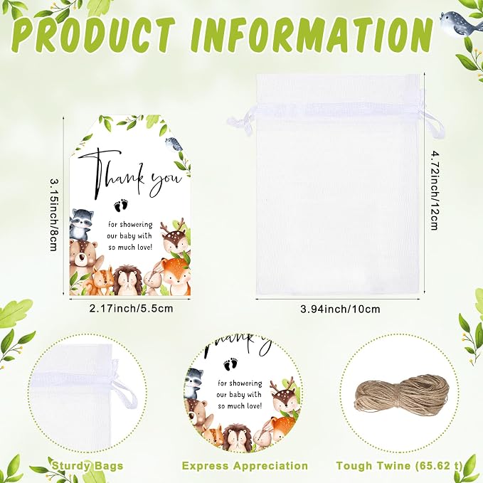 Pickmesh 50 Sets Woodland Baby Shower Party Favors Jungle Animal Shot Glasses with Thank You Tags Bags for Animal Jungle Theme Baby Shower Gender Reveal Party