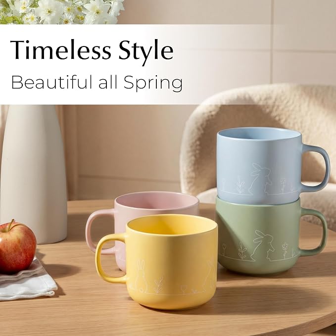 MIAMIO – Spring Cup Set / 4 × 15 oz ceramic coffee cups in pastel colors/large coffee and tea cups in a modern design – gift for women/men for Easter and spring – Prim Collection (Pastel)