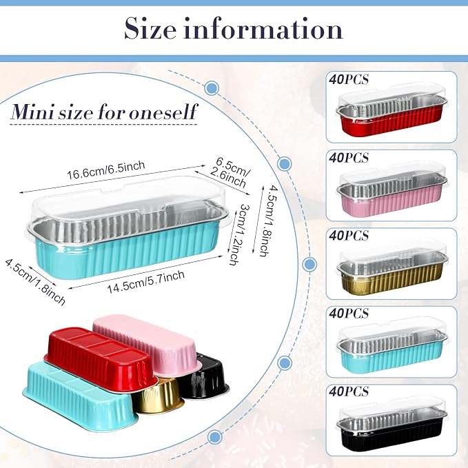Qunclay 200 Pcs Aluminum Foil Mini Loaf Pans with Lids 6.8 oz Disposable Mini Cake Pan with Lid Rectangle Baking Cups for Party Muffin Cheesecake Ramekins(Multicolor)