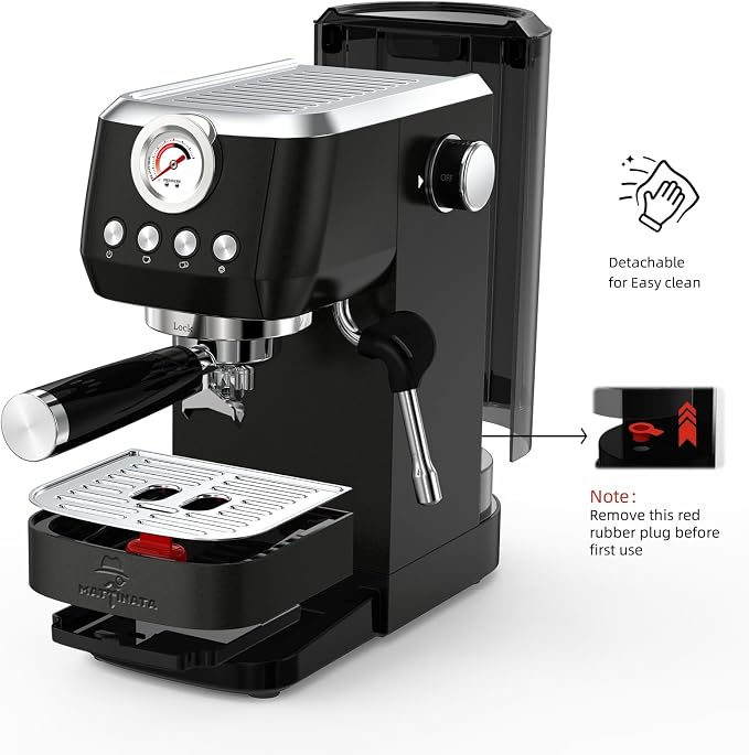 MAttinata Espresso Machine 20 Bar, Compact Espresso Maker with Milk Frother | Coffee Maker, Professional Pump, Steam for Cappuccino Latte, Barista Pressure Gauge, Small for Home, Stainless Steel, Black