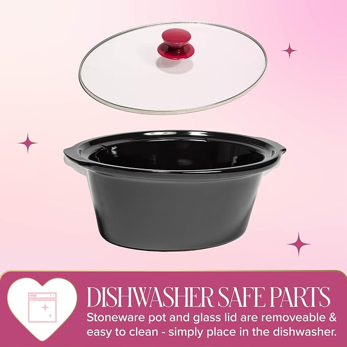 Paris Hilton 6-Quart Manual Slow Cooker, Naturally Nonstick Stoneware Ceramic Insert, Three Settings (Low, High, Warm), Dishwasher Safe Family Size Slow Cooker, Berry