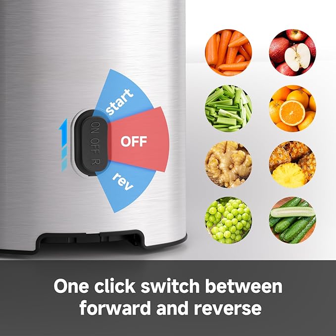 Cold press Juicer Machines with 5.2" Extra Self-Feeding for Whole Vegetable & Fruit, Juice Extractor with Large Auger & Triple Strainers, Easy to Clean, High Juice Yield, Stainless Steel Silver