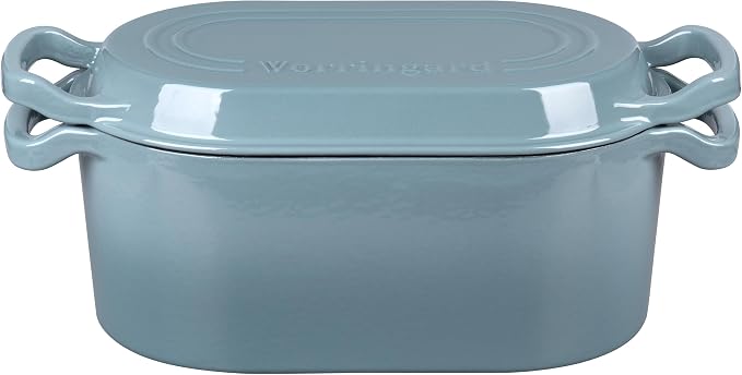 VORRINGARD Oval Dutch Oven Pot with Lid, Enamel Coating Cast Iron Bread Pans for Homemade Sourdough Bread Baking, Cooking, 4 Quart, Sea Salt