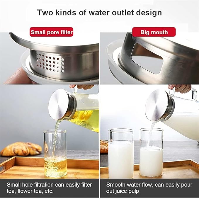 Pitcher 1.8L Glass Water Bottles Set in Transparent Pitcher Heat Resistant Lemonade Pitcher Explosion Proof Filter Carafe Teapot Water Jug
