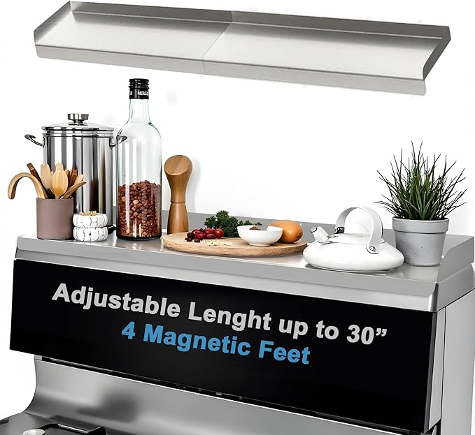 Performore Stainless Steel Oven Storage Shelf 15.5x3.75x2 – 2-Piece Interlocking Design, Space-Saving Kitchen Organizer w/ 4 Magnetic Feet & Protective Film, Adjustable Spice Rack Organizer
