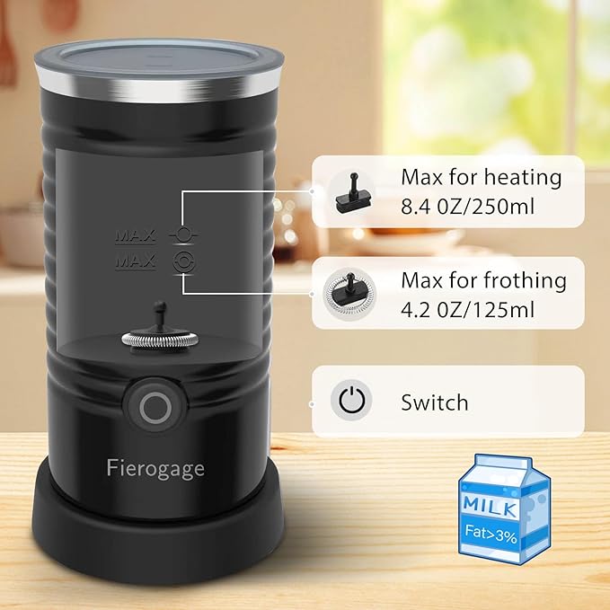 Milk Frother, Automatic Milk Steamer and Heater, 4-in-1 Multifunction Electric Hot and Cold Foam Maker and Milk Warmer for Latte, Cappuccinos, Macchiato,Black