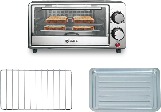 Kitchen Elite Toaster Oven, Compact Countertop Appliance with Bake Tray, Wire Rack, Adjustable Timer, and Temperature Control, Black